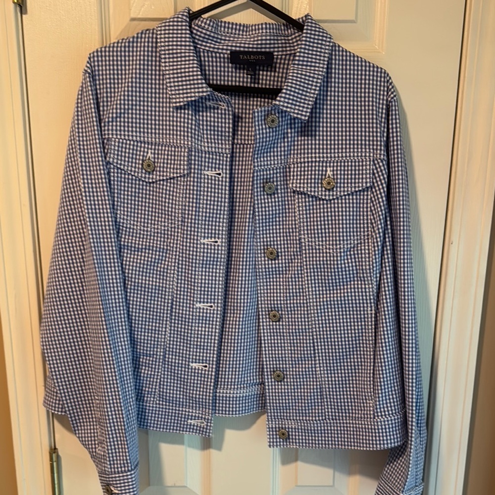 Talbots Blue check Jean Jacket Classic Fit